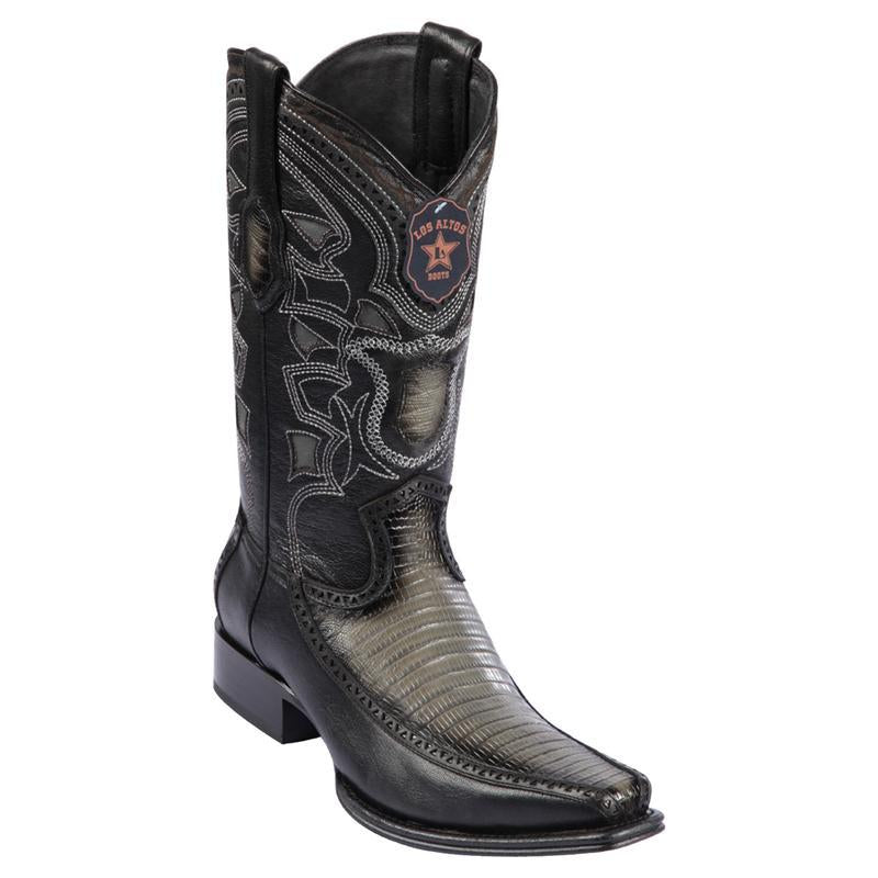 Los Altos Genuine Teju Lizard Narrow Square Toe Boot with Inlay Trim in Faded Gray