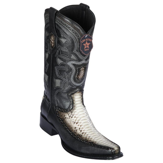 Genuine Python Narrow Square Toe Boot with Inlay Trim in Natural