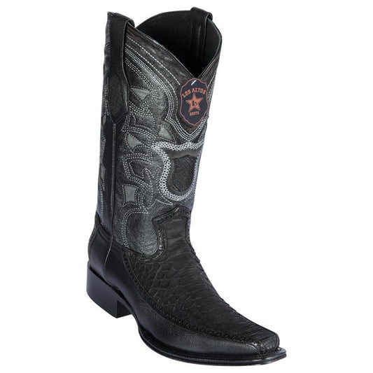 Genuine Python Narrow Square Toe Boot with Inlay Trim in Black Suede Finish