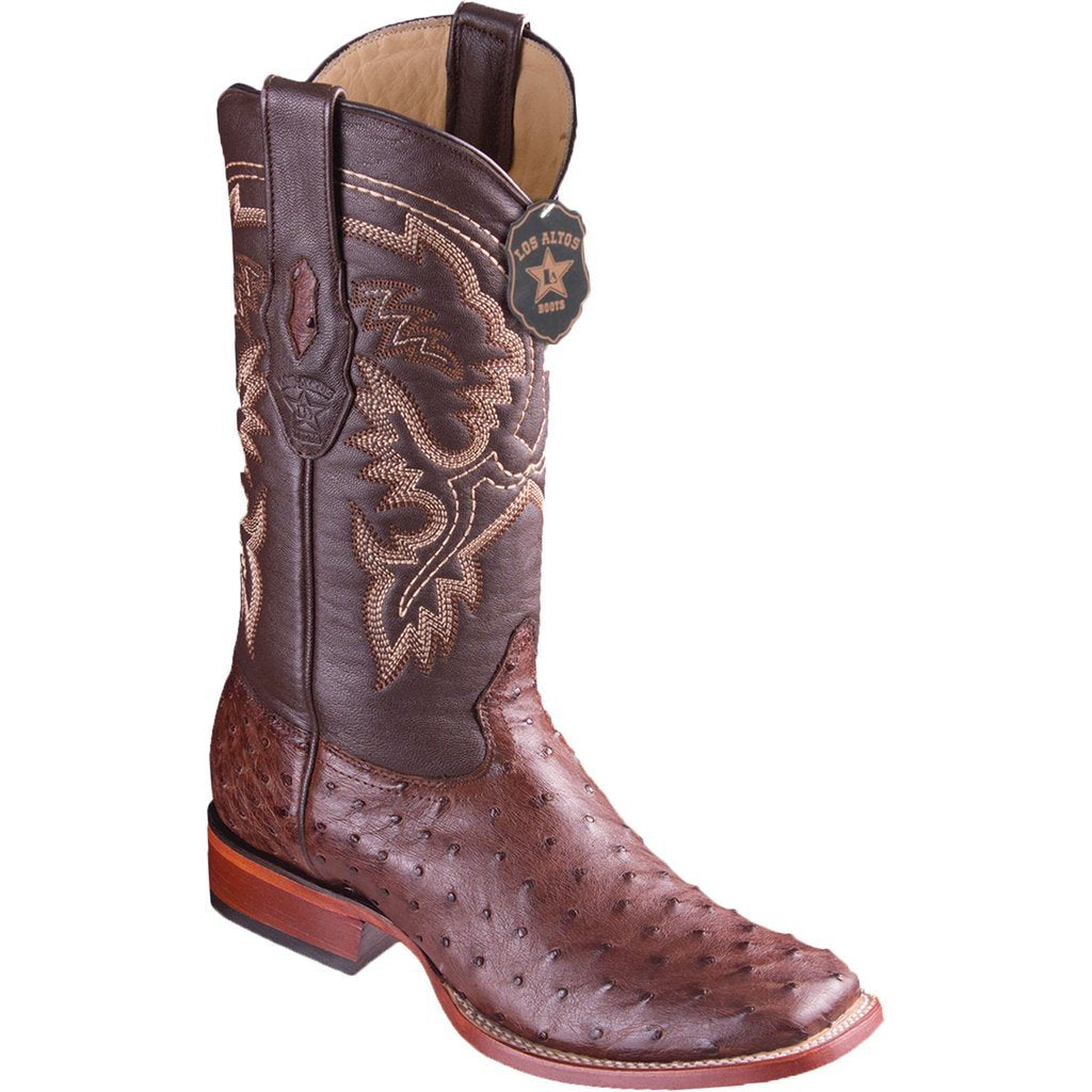 Los Altos Genuine Ostrich Wide Square Toe Boot in Tabacco