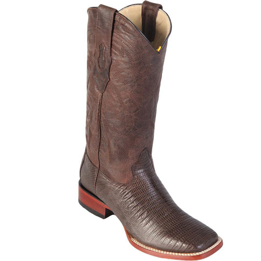 Los Altos Genuine Teju Lizard Wide Square Toe Boot in Brown