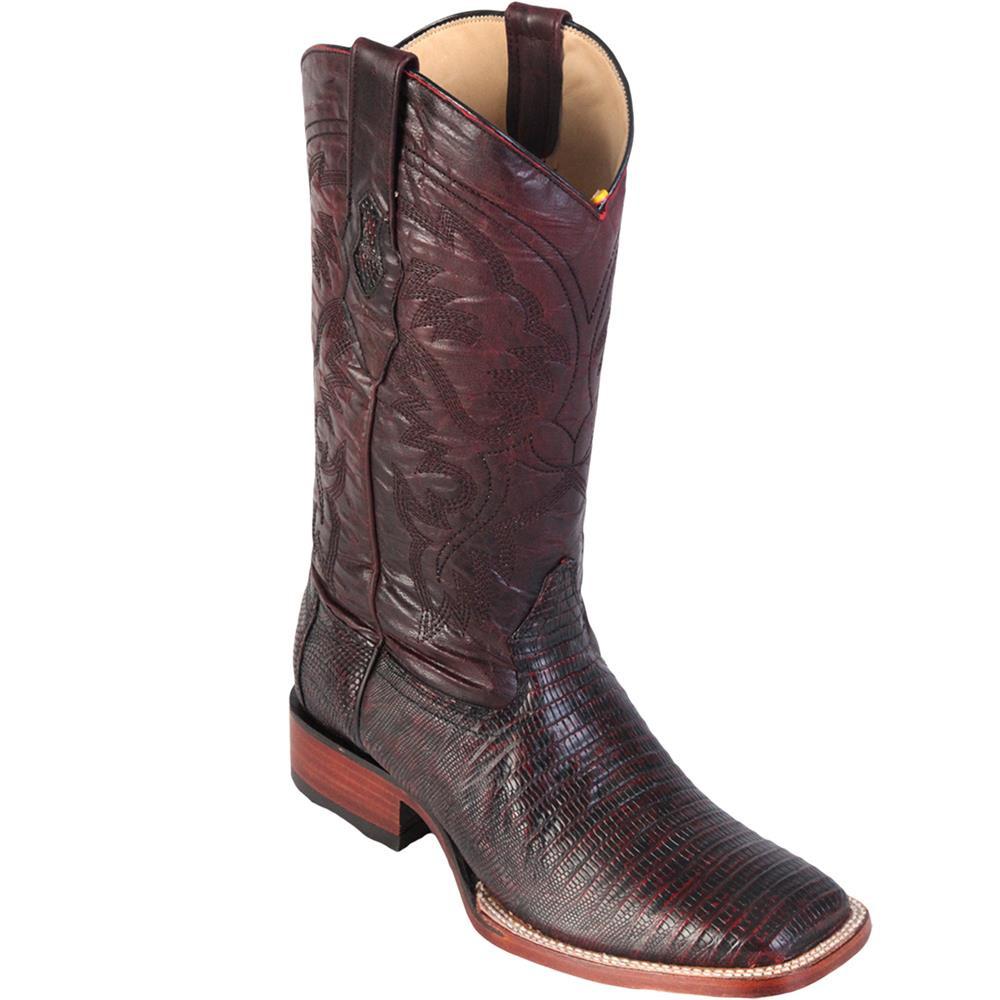 Los Altos Genuine Teju Lizard Wide Square Toe Boot Black Cherry