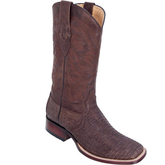 Los Altos Genuine Teju Lizard Wide Square Toe Boot in Sanded Brown