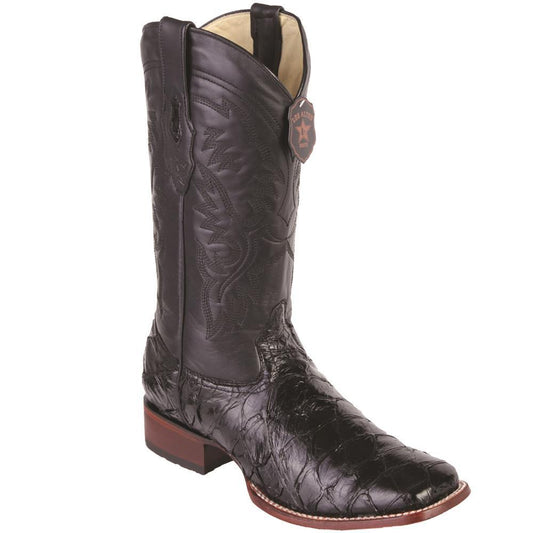 Los Altos Genuine Pirarucu Wide Square Toe Boot in Black