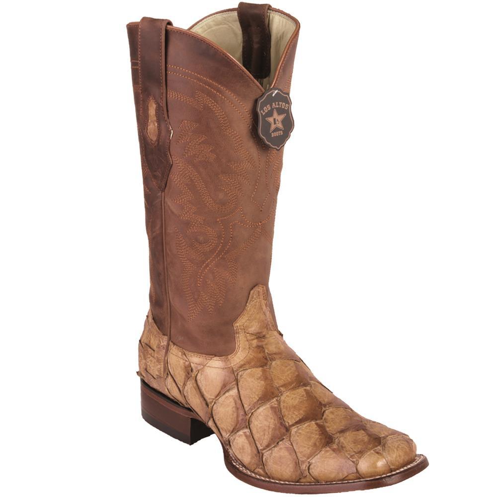 Los Altos Genuine Pirarucu Wide Square Toe Boot in Oryx