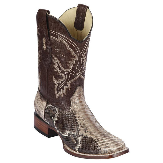 Genuine Python Wide Square Toe Boot in Rustic Brown