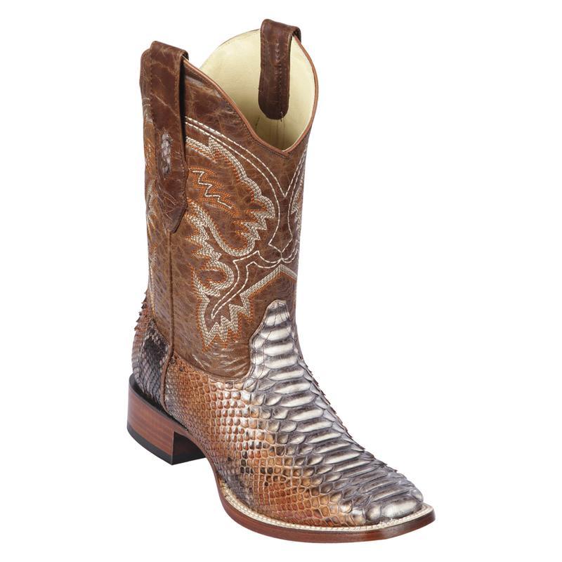 Genuine Python Wide Square Toe Boot in Rustic Cognac