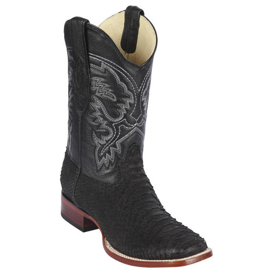 Genuine Python Wide Square Toe Boot in Black Suede Finish