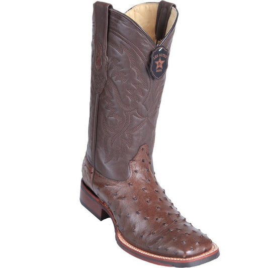 Los Altos Genuine Ostrich Wide Square Toe Boot with a Double Sole in Brown