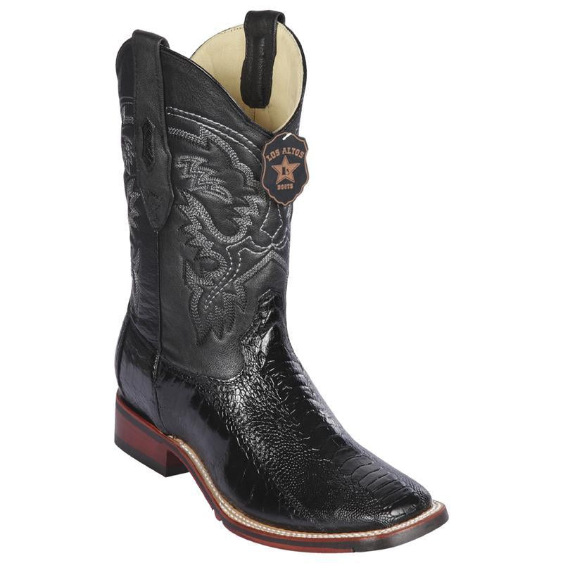 Los Altos Genuine Ostrich Leg Wide Square Toe Boot with a Double Sole in Black