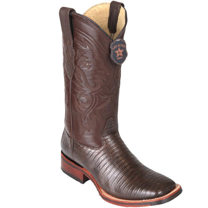 Los Altos Genuine Teju Lizard Wide Square Toe Boot with a Double Sole in Brown