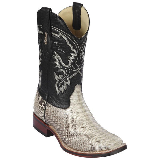 Genuine Python Wide Square Toe Boot with a Double Sole in Natural