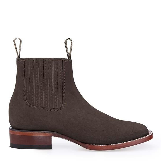 Nobuck Wide Square Toe Ankle Boot in Tobacco