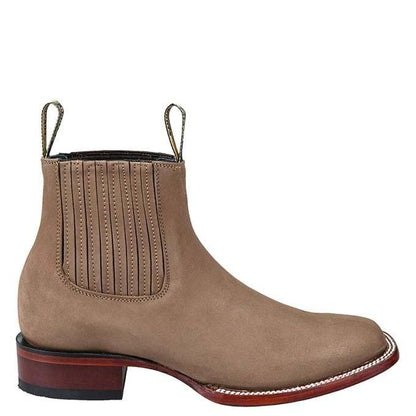 Nobuck Wide Square Toe Ankle Boot in Taupe