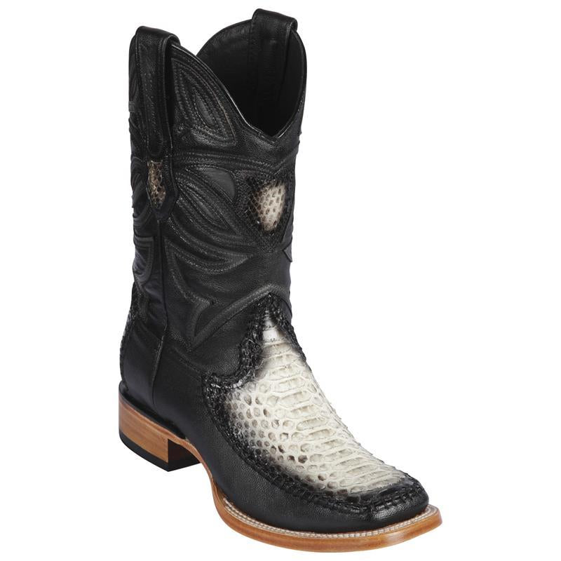 Genuine Python Stitched Wide Square Toe Boot in Natural