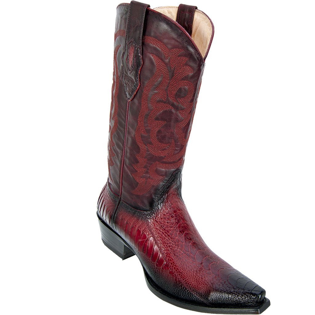 Los Altos Genuine Ostrich Leg Snip Toe Boot in Faded Burgundy