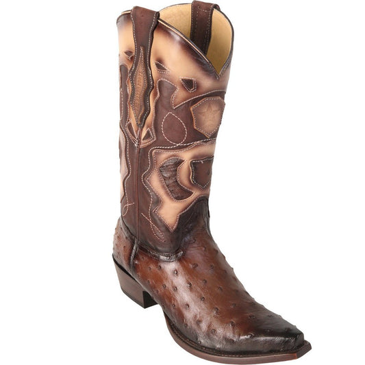 Los Altos Genuine Ostrich Snip Toe Boot in Burnished Brown