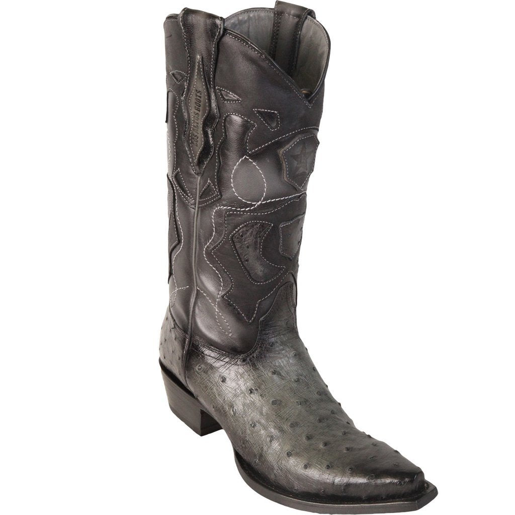 Los Altos Genuine Ostrich Snip Toe Boot in Burnished Gray