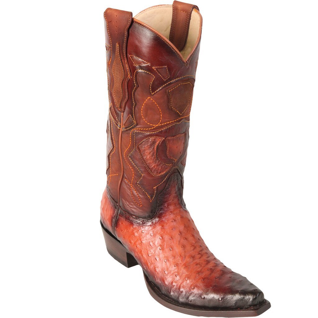 Los Altos Genuine Ostrich Snip Toe Boot in Burnished Cognac