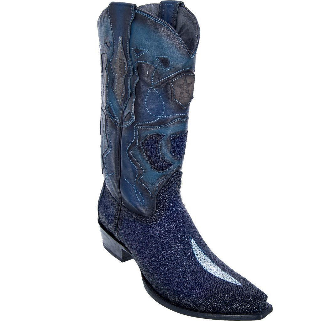 Los Altos Genuine Stingray Single Rowstone Snip Toe Boot in Burnished Blue