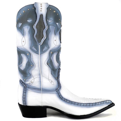 King Exotic Genuine Lizard Stitched Boot in White