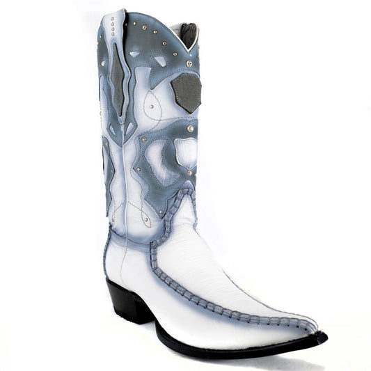 King Exotic Genuine Lizard Stitched Boot in White