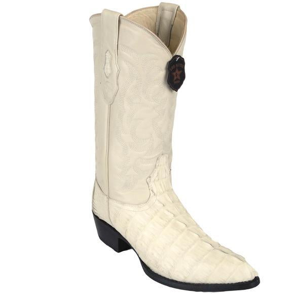 Los Altos Genuine Caiman Tail J Toe Boot in Winter White