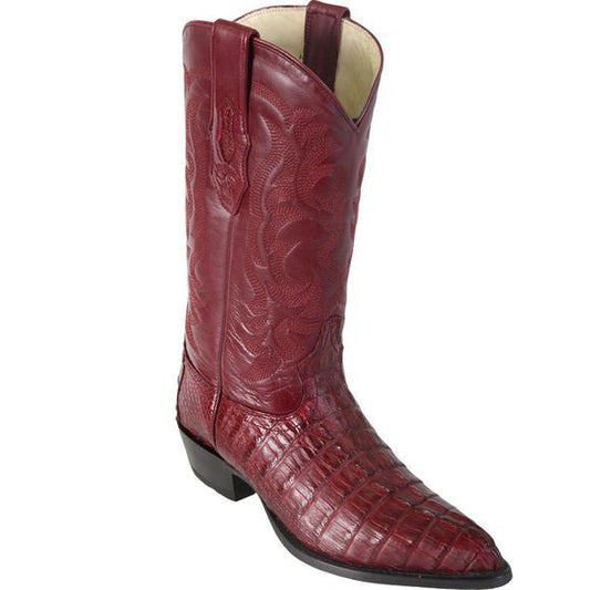 Los Altos Genuine Caiman Tail J Toe Boot in Burgandy