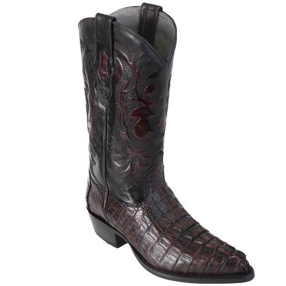 Los Altos Genuine Caiman Tail J Toe Boot in Black Cherry