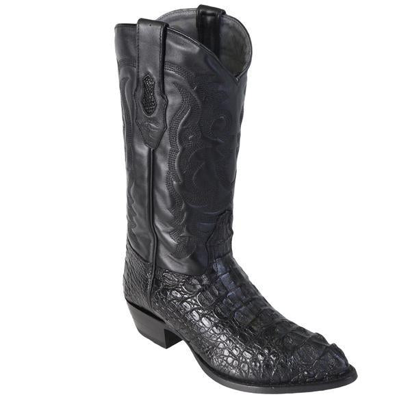 Los Altos Genuine Caiman Hornback J Toe Boot in Black