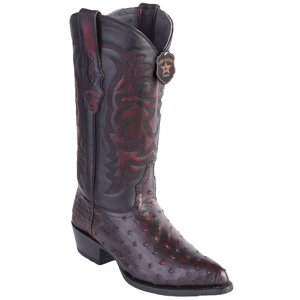 Los Altos Genuine Ostrich J Toe Boot in Black Cherry