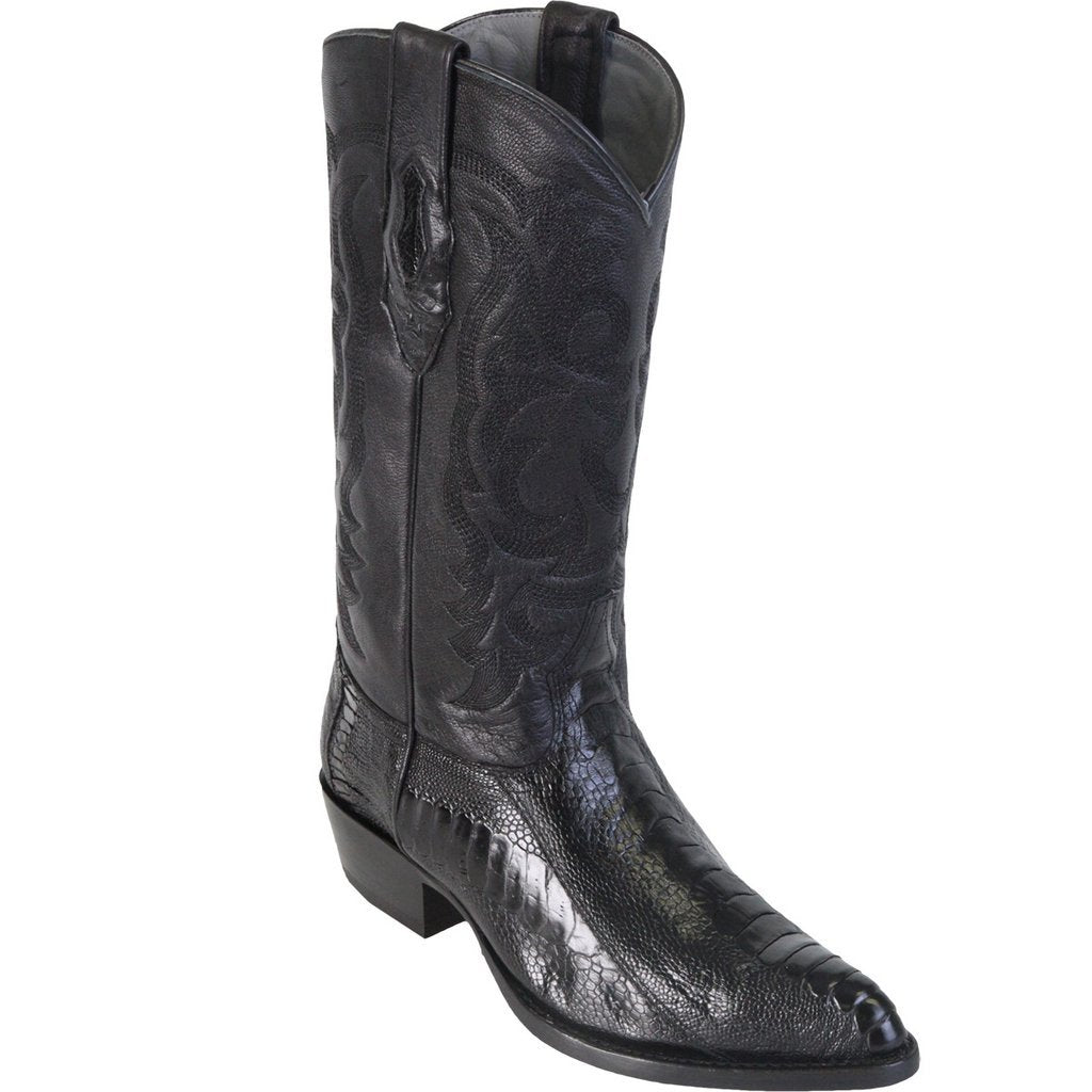 Los Altos Genuine Ostrich Leg J Toe Boot in Black