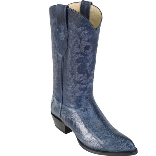 Los Altos Genuine Ostrich Leg J Toe Boot in Blue Jean