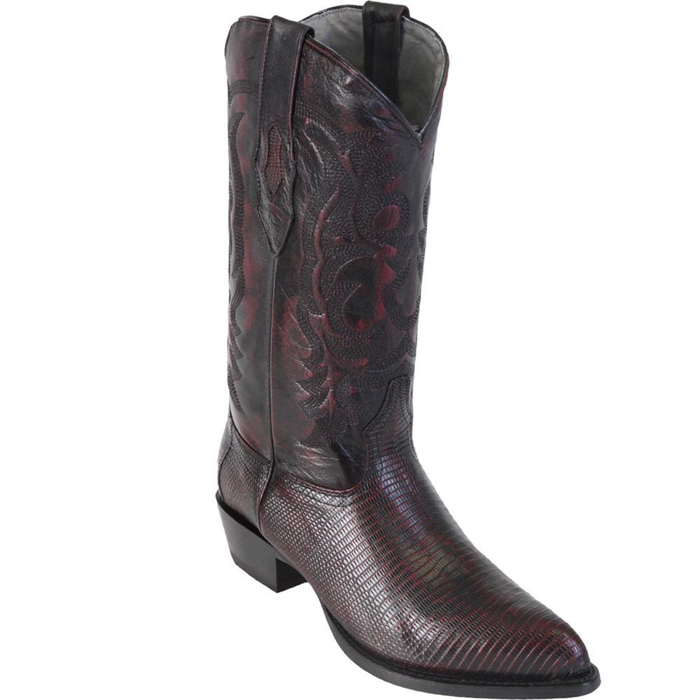 Los Altos Genuine Ring Lizard J Toe Boot in Black Cherry