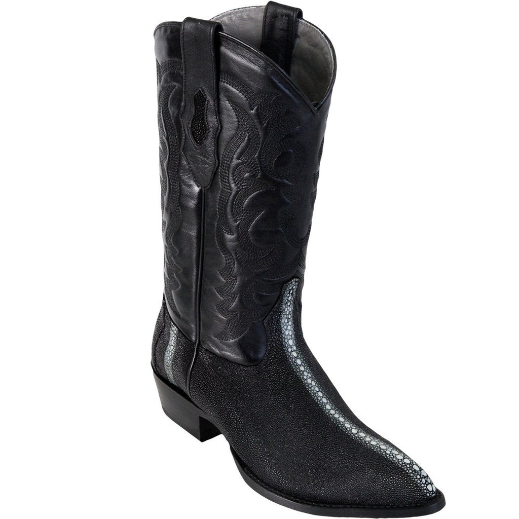 Los Altos Genuine Stingray Full Rowstone J Toe Boot in Black