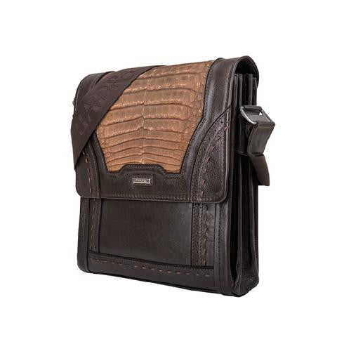 Cuadra Genuine Caiman Messenger Bag in Stone Honey