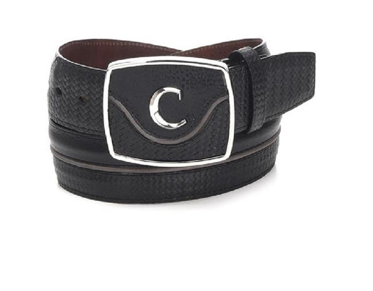 Cuadra Modern Genuine Leather Belt with Metal Buckle in Black
