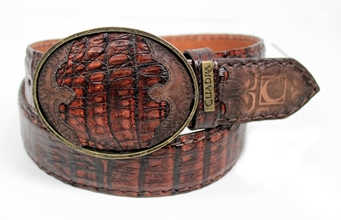 Cuadra Genuine Caiman Belly belt w/ metal Buckle in Lumber Whiskey