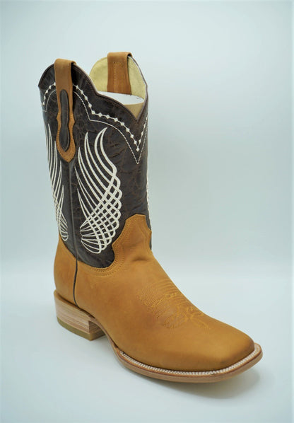 Crazy Grasso Leather Wide Square Toe Boot in Tan