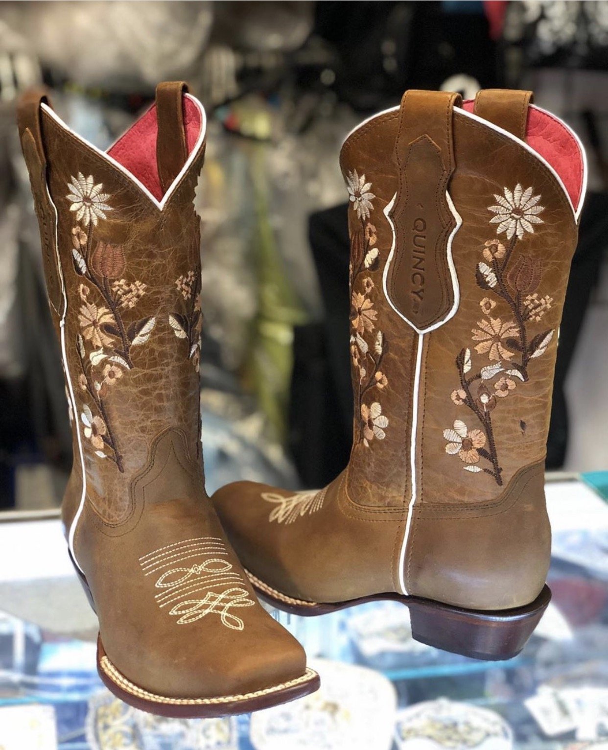 Women's Western Rodeo Square Toe Cowgirl Boots Brown Botas Vaqueras de Dama