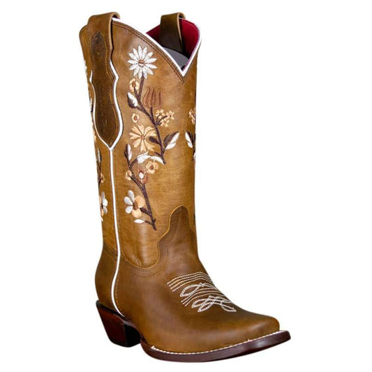 Volcano Leather Square Toe Boot in Honey w/ Flowers