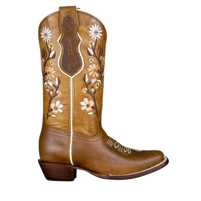 Volcano Leather Square Toe Boot in Honey w/ Flowers