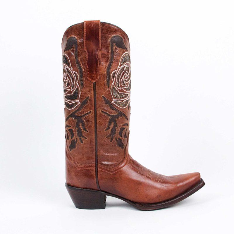 Volcano Leather Snip Toe Boot in Cognac w/ Inlay Shaft