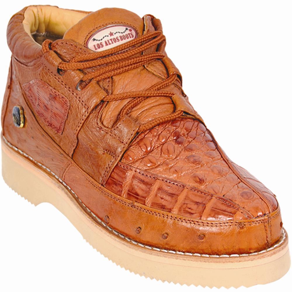 Los Altos Genuine Caiman with Ostrich Casual Shoe in Cognac