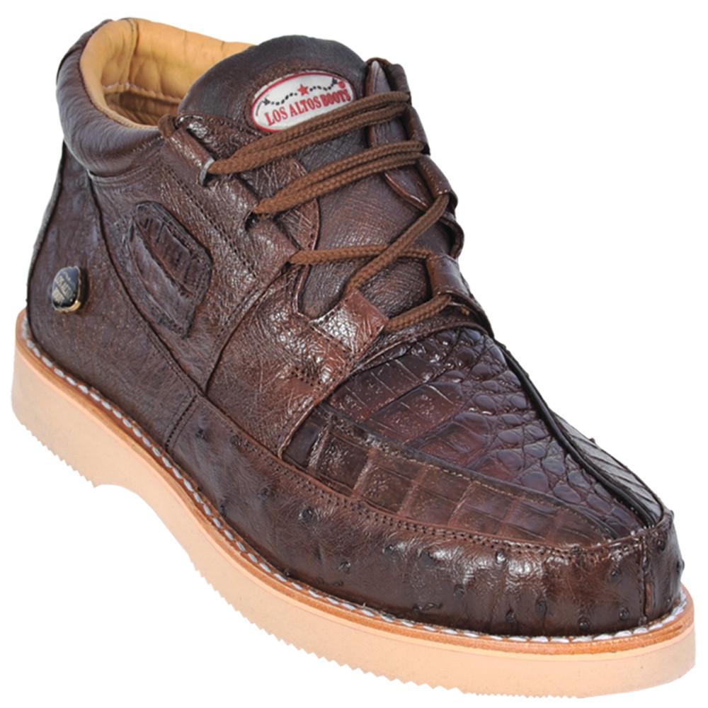 Los Altos Genuine Caiman with Ostrich Casual Shoe in Brown