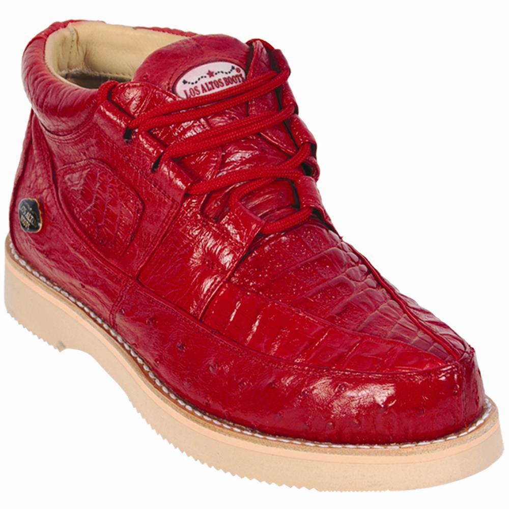 Los Altos Genuine Caiman with Ostrich Casual Shoe in Red