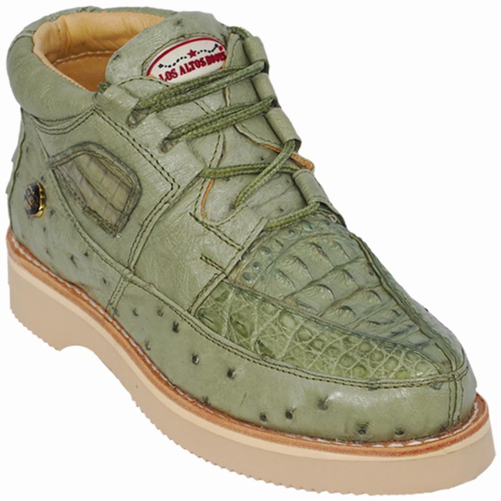 Los Altos Genuine Caiman with Ostrich Casual Shoe in Military Green