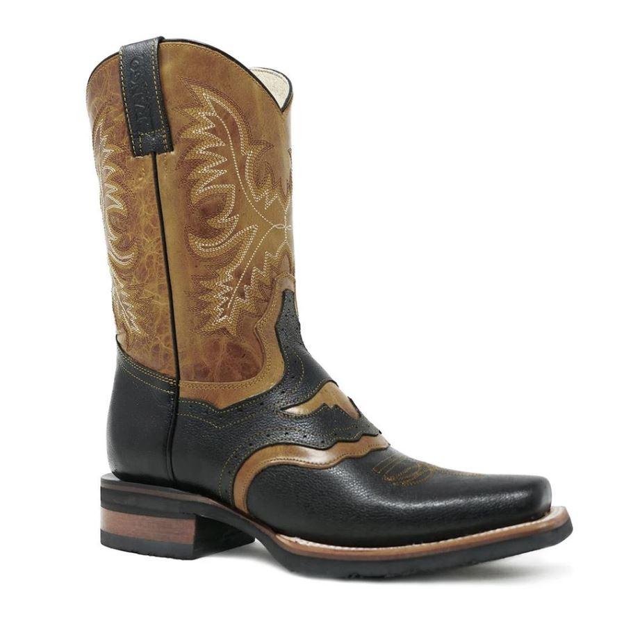 Bull Renegado Square Toe Boot with Rubber Outsole in Black/Tan