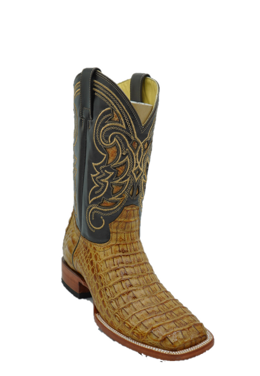 Caiman Back Wide Square Toe Boot in Tan