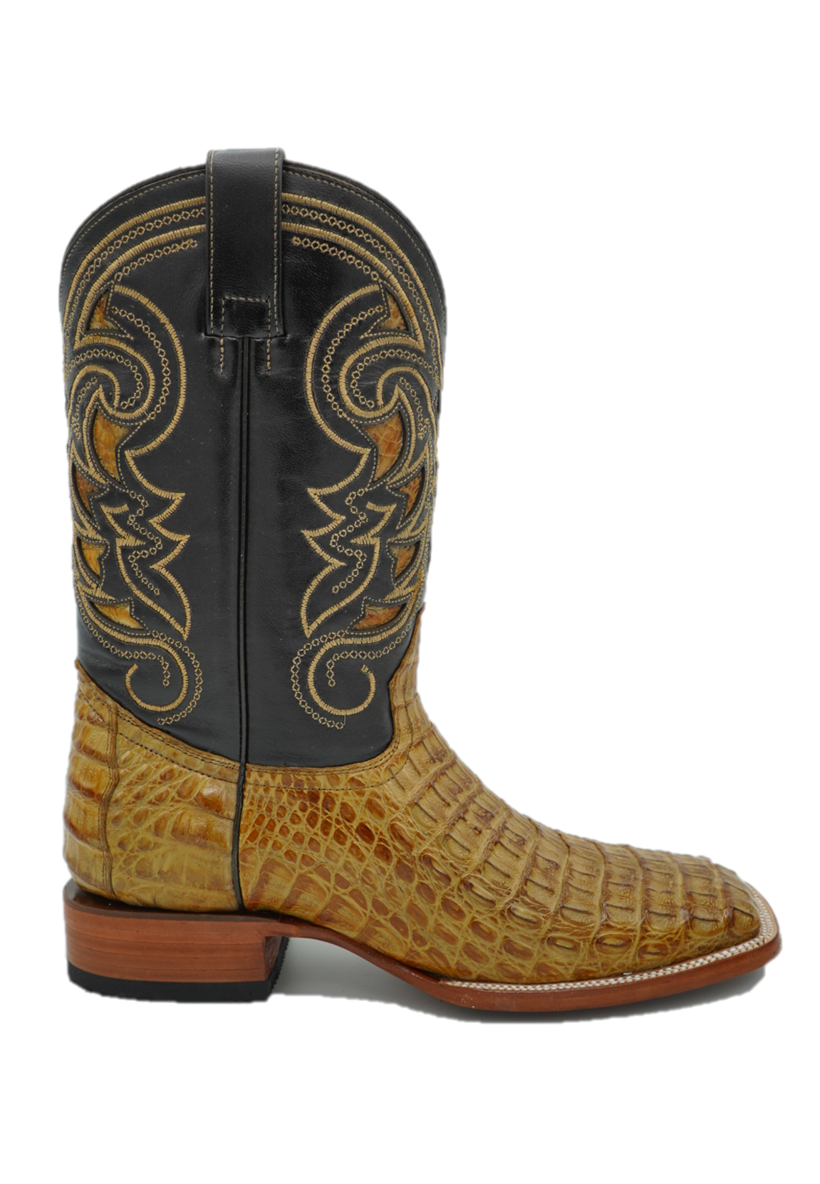 Caiman Back Wide Square Toe Boot in Tan